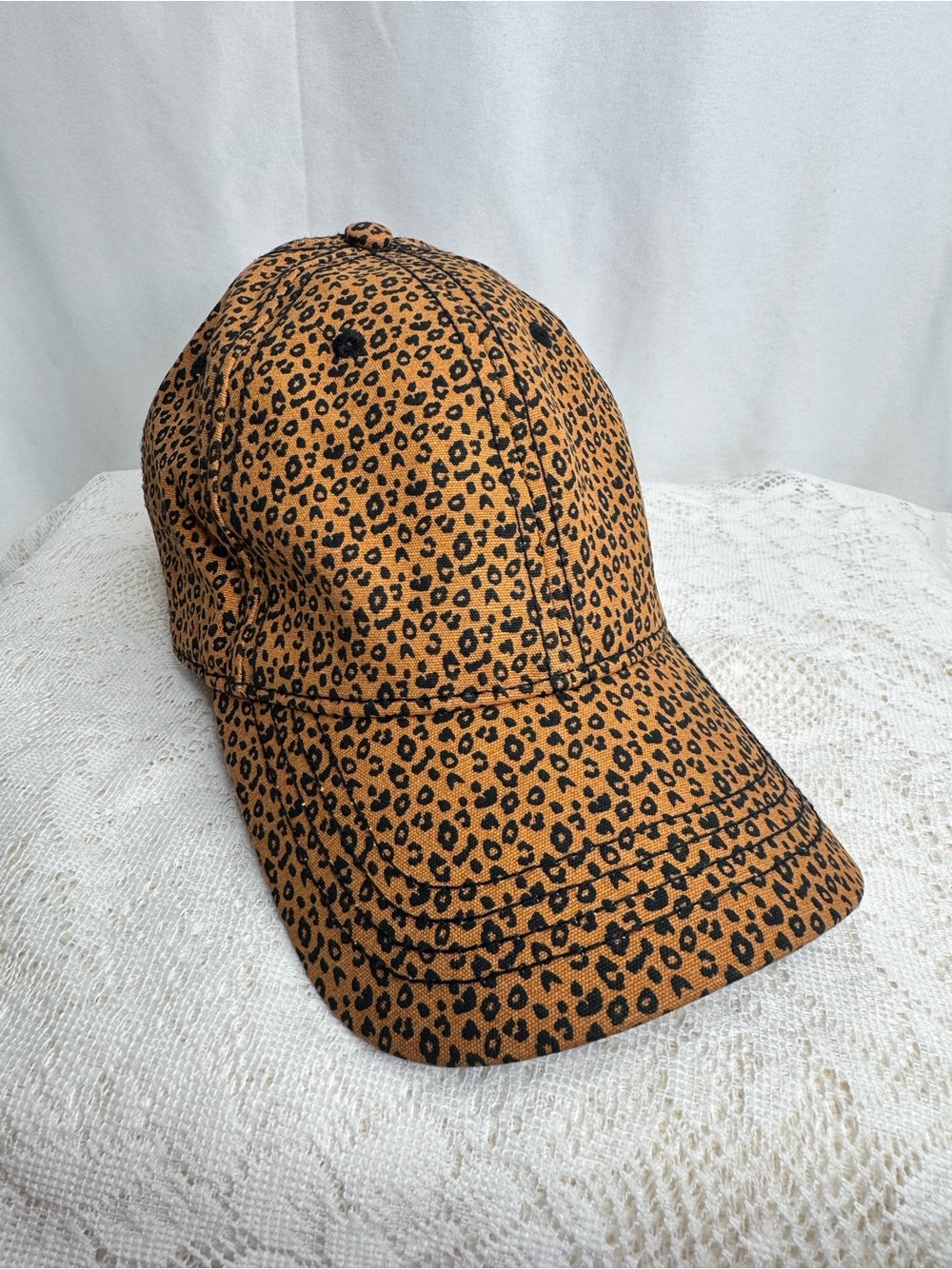 Leopard Print Baseball Cap Adjustable Tan Black Animal Print Hat